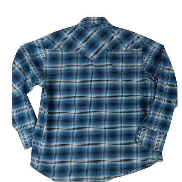 Wrangler Western Shirt Mens XL Blue Plaid Pearl Snap Rodeo Cowboy Twill - Picture 4 of 10